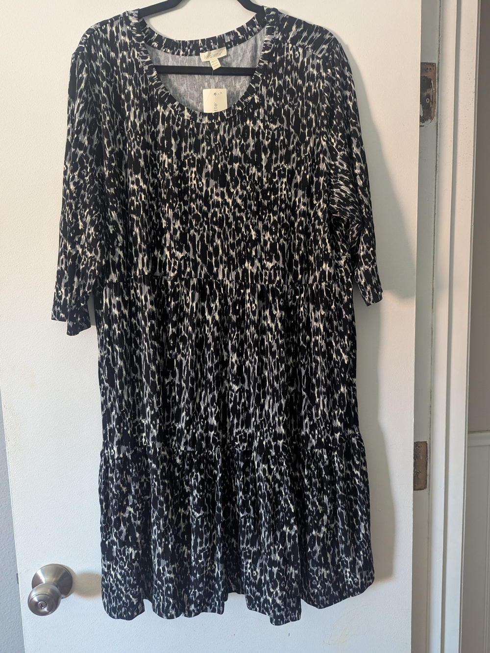 Loralette Black and White Animal Print Tiered Midi Dress